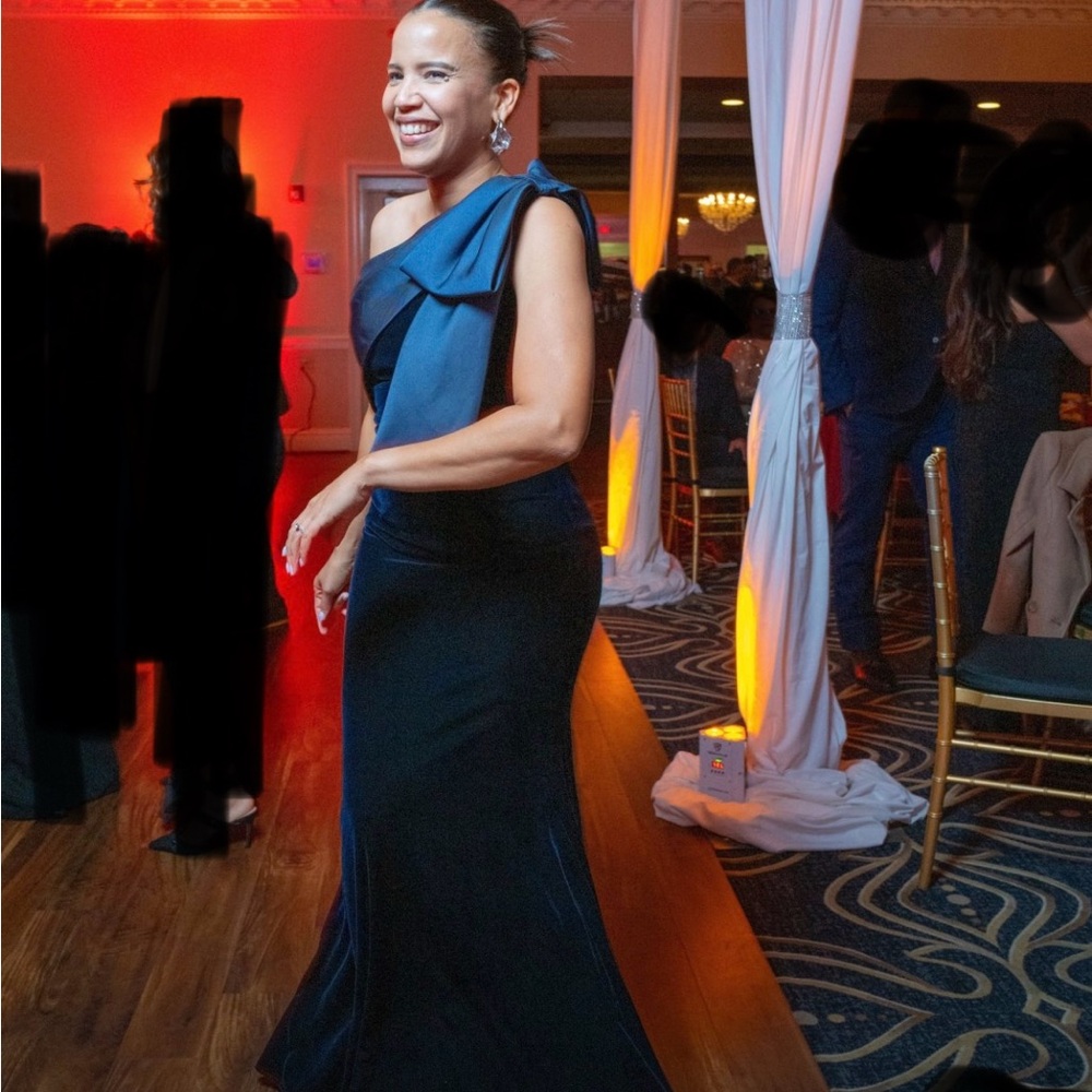 Bloomingdale's One-Shoulder Navy Dress/ Velvet Gown